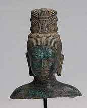 Antique Khmer Style Mounted Bronze Maitreya Buddha Statue - 30cm/12&quot; - £369.37 GBP