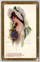 Archie Gunn Victorian Lady Bonnet Green Ribbon Postcard T28 - £4.78 GBP