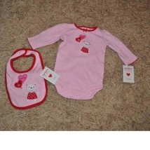 Girls Valentines Bodysuit &amp; Bib Carters Pink Red Long Sleeve Holiday Set... - £8.69 GBP