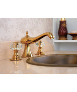 Gold PVD 8 inch widespread bathroom Lav Sink faucet Crystal handles deck... - £105.51 GBP