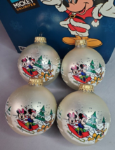 Christmas by Krebs Glass Ornaments Mickey Unlimited Sleigh Ride Minni Pluto x4 - £18.88 GBP