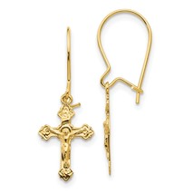  Fashion jewelry 14K Yellow Gold Kidney Wire Crucifix Earrings 28 X 10mm Jewerly - £74.26 GBP