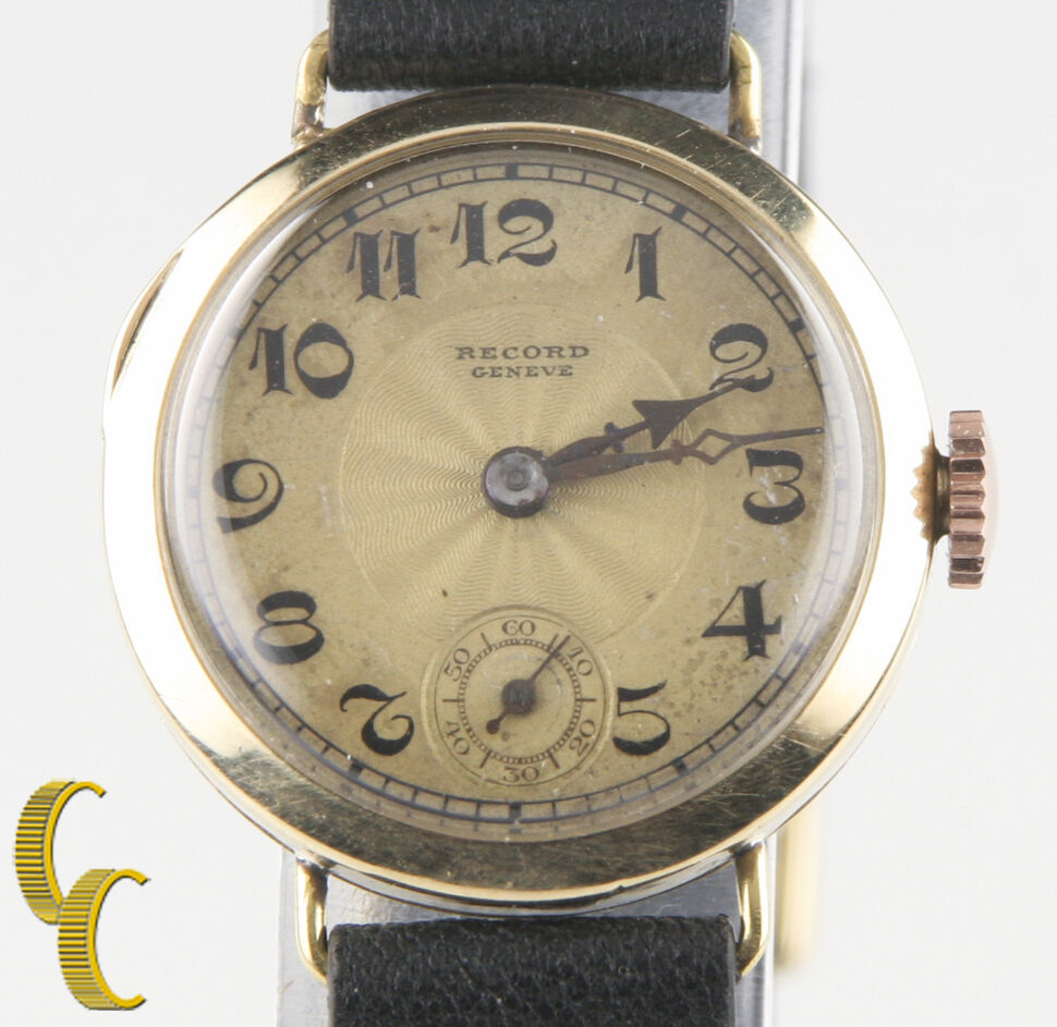 Primary image for Record Geneve 14k Yellow Gold Vintage Hand-Winding Watch w/ Leather Band