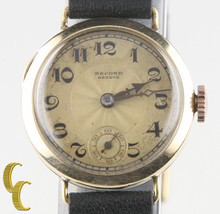 Record Geneve 14k Yellow Gold Vintage Hand-Winding Watch w/ Leather Band - £563.77 GBP