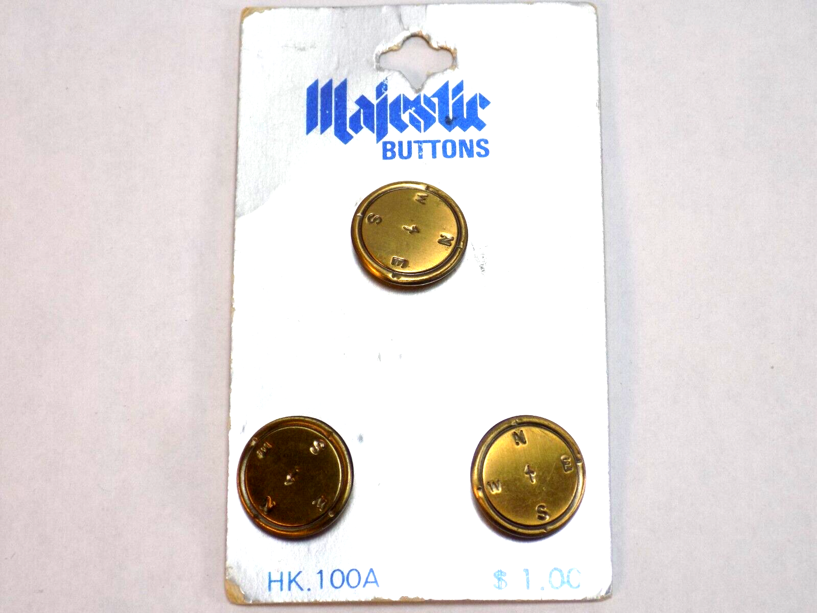 VINTAGE BUTTONS NEW OLD STOCK MAJESTIC MADE IN JAPAN 3 BRASS COMPASS POI... - $7.91