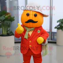 Orange Pepper mascot costume character dressed with a Cardigan and Pocket square - $1,299.00