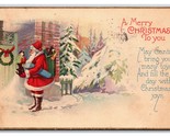 Santa Claus Sack of Toys Street Scene Merry Christmas 1926 DB Postcard P25 - $5.89