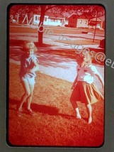 1957 Young Girls Playing Front Yard Ektachrome 35mm Slide - £3.56 GBP