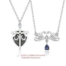 2PCs Her Princess Crown and His Knight CZ 925 Sterling Silver Couple Necklace - £37.20 GBP