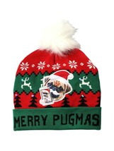 Holiday Time Women&#39;s Light Up Holiday Beanie Hat Merry Pugmas Red Green NEW - £9.23 GBP