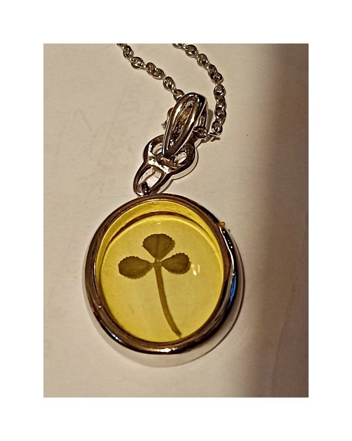 3 Leaf Clover/Shamrock Necklace Pendant Silver Tone Made In Ireland New Item image 4