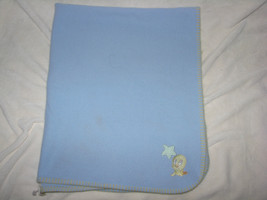 Baby Looney Tunes Boy Blue Fleece Blanket Tweety Bird Star Embroidery Stitching - £22.15 GBP