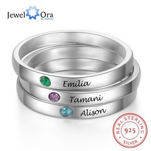JewelOra Personalized Stackable Name Ring with Birthstone 925 Sterling Silver Cu - £23.10 GBP