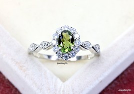 Green Tourmaline Ring, Natural Oval cut Tourmaline ring, Promise ring, Gift ring - £27.13 GBP
