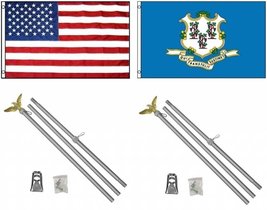 AES 3x5 3&#39;x5&#39; USA American w/State of Connecticut Flag w/Two 6&#39; Aluminum Flagpol - £26.99 GBP