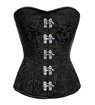 Black Brocade Spiral Steel Boned Goth Burlesque Corset Costume Overbust Bustier - £59.30 GBP