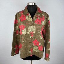 Hearts of Palm Womens 10 Cotton Brownish Green Red Floral Long Sleeve Ja... - £15.28 GBP