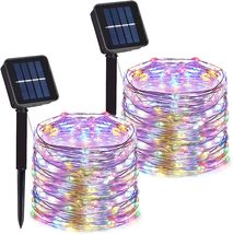 2 Pack 100 Multi-Color LED 8 Modes Solar String Lights, 33ft Waterproof Silver C - £12.78 GBP