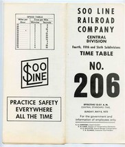SOO Line Railroad Company Central Division Time Table NO. 206 May 1973 - £14.73 GBP