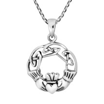 Sentiment Celtic Knot Heart Claddagh Sterling Silver Necklace - £15.78 GBP