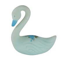 Fenton Satin Blue Glass Swan Blue Roses Satin Hand Painted Signed - £30.91 GBP