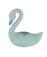 Fenton Satin Blue Glass Swan Blue Roses Satin Hand Painted Signed - £30.91 GBP