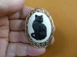 cm185-9) full body Cat kitten kitty white + black CAMEO brass Pin Pendant brooch - £19.95 GBP