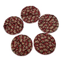 Set of 5 Red White Green Poinsettia Holly Holiday Cloth Round Dinner Nap... - £29.40 GBP
