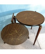 2 Mid Century Atomic Walnut Stacking Round Side Tables 16&quot; Tapered Nesti... - $271.64 CAD