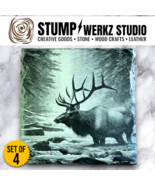 Slate Coaster Set of 4 Engraved Square Gift Wildlife Animals Buck Elk in... - £20.09 GBP