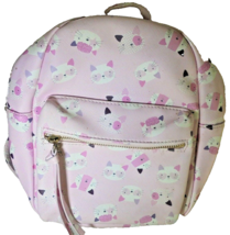 Small Backpack Vinyl Cats Under One Sky Pink White Adjustable Pockets Girl - $15.02