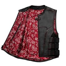 Men&#39;s Black Arm Leather Vest W/ Red Paisley Lining &amp; Thread Concealed Wa... - £55.95 GBP+