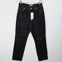 NA-KD Straight Denim Jeans Destroyed Washed Black Size 14 NEW - $22.34