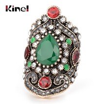 Hot Pink Big Vintage Wedding Rings For Women Gold Color Mosaic Blue Crystal Fash - £6.26 GBP