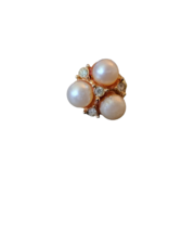 Goldtone Faux Pearl &amp; Cubic Zirconia Ring Fashion Costume Jewelry Size 7 - £7.83 GBP