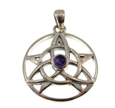 Solid 925 Sterling Silver Celtic Trinity Star Pendant Druid Amulet With Gemstone - £36.67 GBP