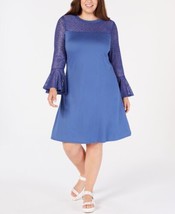 Love Squared Womens Trendy Plus Size Lace Yoke A Line Dress Size 3X Color Blue - £46.15 GBP