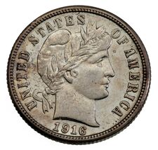 1916-S 10C Barber Dime in About Uncirculated AU Condition w/ Full Mint L... - $107.36