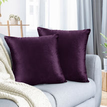 Eggplant Purple 20&quot;x20&quot; Throw Pillow Covers Set 2 Sofa Velvet Cushion Cases - £22.44 GBP