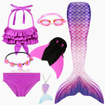 7PCS/Set HOT Purple Kid Swimming Mermaid Tail With Monofin Girls Swimsuit Bikini - £29.50 GBP
