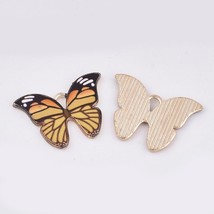 5 Enamel Butterfly Charms Monarch Gold Spring Jewelry Findings Insect 22mm - £5.17 GBP