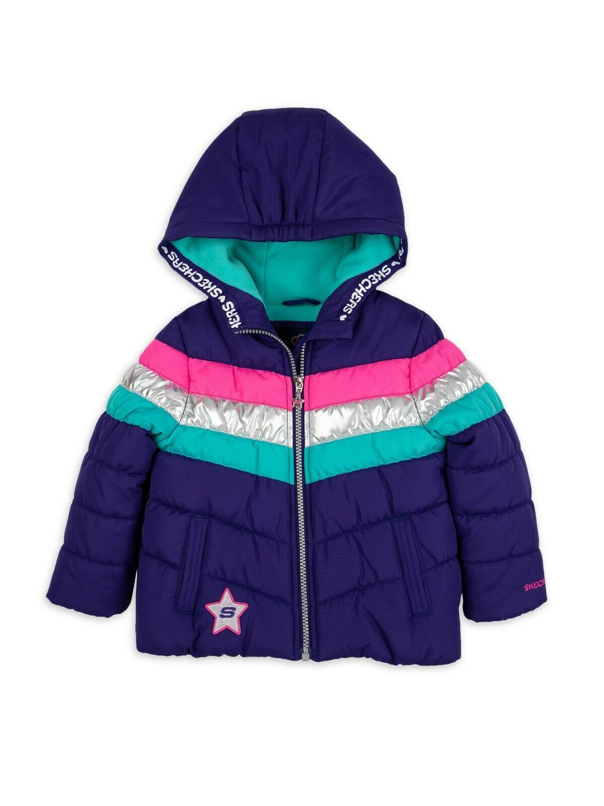 Girls Skechers Jacket 4 5/6 6X 10/12 or 14/16 Fleece Bubble Puffer Coat - £15.94 GBP