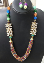 Gold Plated Bollywood Style Indian Multicolor Kundan Necklace Mala Jewelry Set - £6.00 GBP