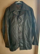 Vtg 70s Brown Leather Coat~Mens Med~Removable Warm Lining~Gangster Boss~4 button - £59.71 GBP
