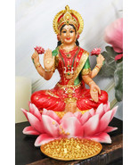 Hindu Goddess Of Prosperity Lakshmi Seated On Lotus Flower Statue Figuri... - $828.29 MXN