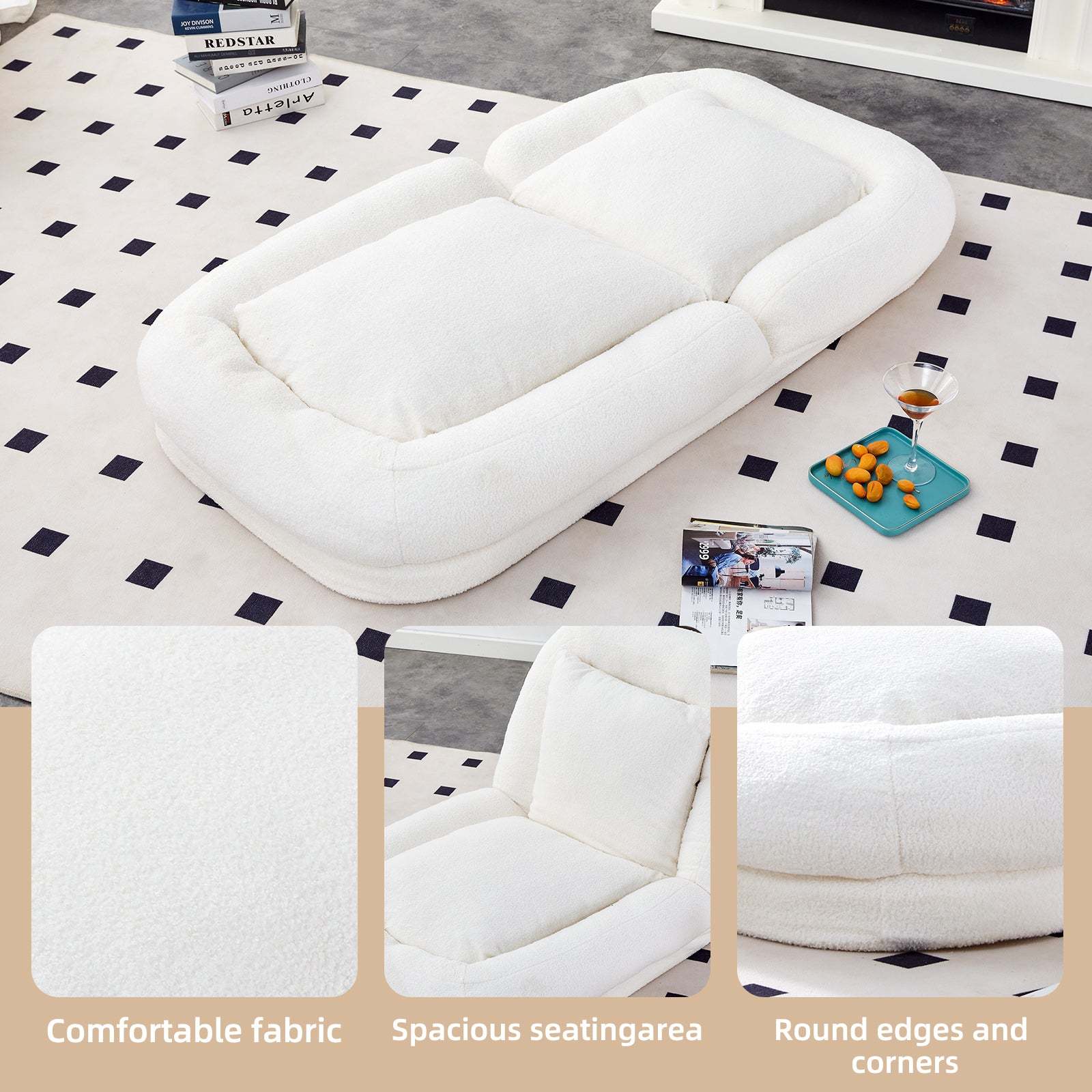 Modern Folding Beige Teddy Sofa Chair: Adjustable for Gaming & Relaxation Item image 11