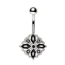 316L Stainless Steel Ornate Flower Design Navel Ring - $14.95