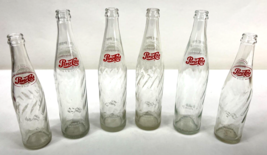 Lot of 6 Vintage Pepsi-Cola Swirl Texture Glass Bottle Pepsi 1960s 16 &amp; 10 Ounce - £38.94 GBP