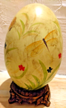 HandPainted Dragonfly Floral Insect Ceramic Easter Egg 13&quot; Resin Base Home Decor - £32.74 GBP