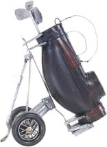 Pen Holder Vintage Golf Bag Painted Metal Iron Frame Handmade Wheels Handle on - £85.13 GBP
